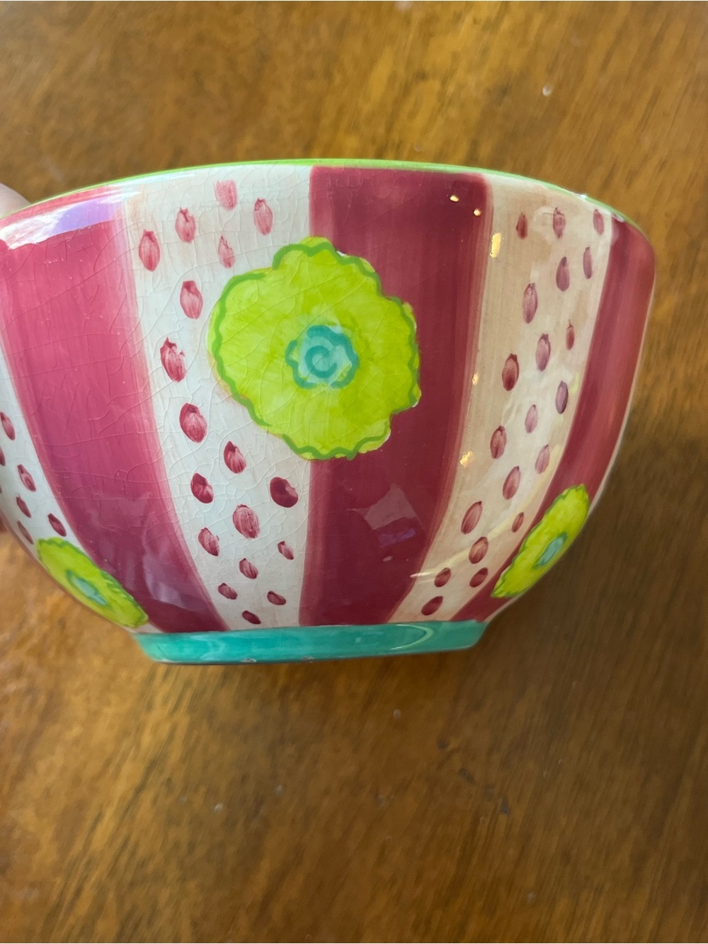 Whimsical Cottagecore Dessert Bowl Pink Stripe Floral Small Ceramic Cute